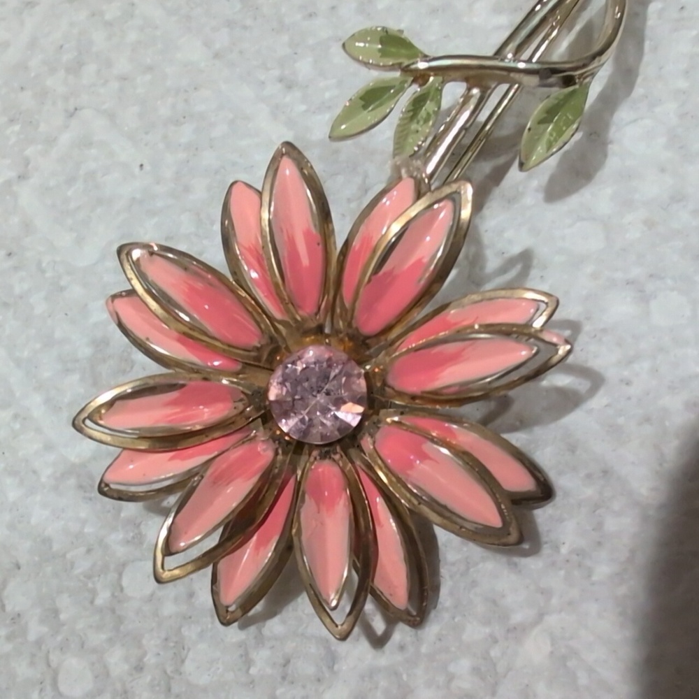 Vintage Enamel Pink and Silver Floral Brooch - Picture 3 of 3